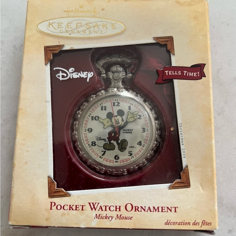 Hallmark Disney's Mickey Mouse Working Pocket Watch Christmas Ornament 2004 NIB